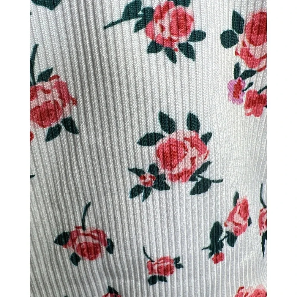 Womens 2XL Floral Ribbed Tankini Top White Pink Peplum Plus Size Swimwear
